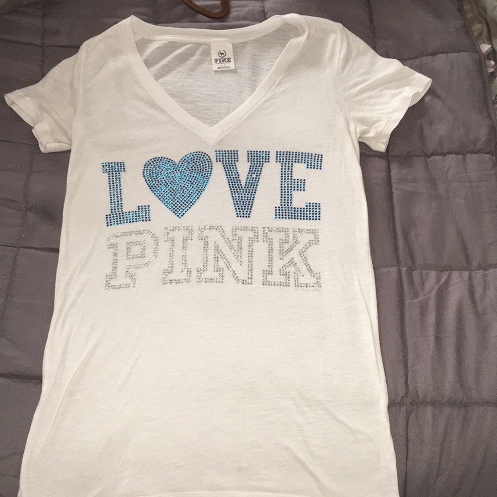 Love pink tee rhinestones Small